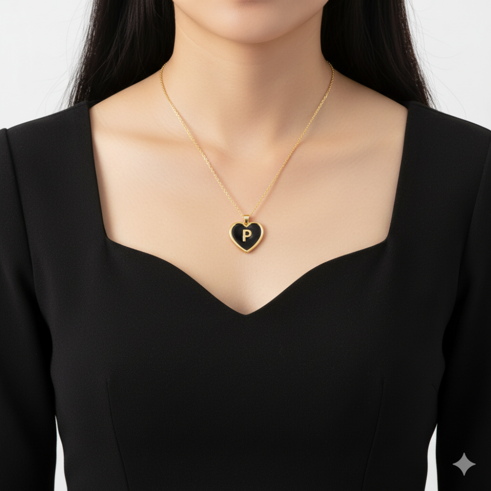 Moskai Love Collection Personalized Initial Red Heart Enamel Pendant