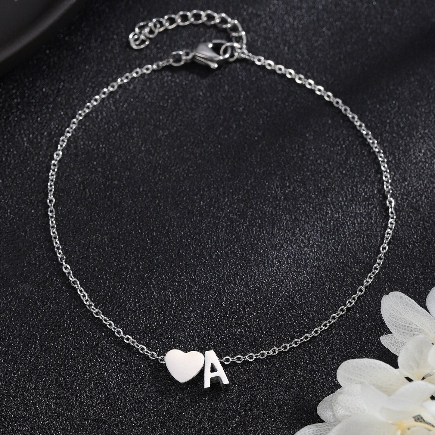 Moskai Personalised Initial Anklet with Heart