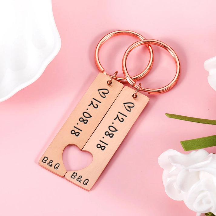 Personalised Couple Keychain with Date & Initials | Romantic Gift