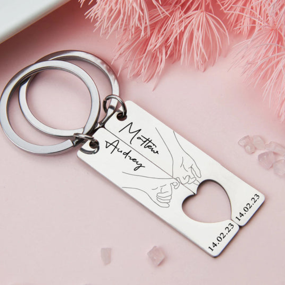 Personalised Couple Keychain with Date & Initials | Romantic Gift