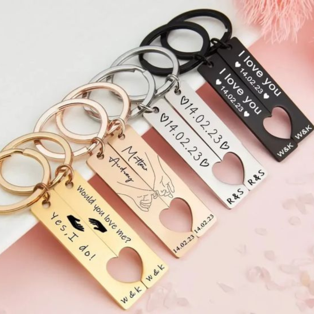 Personalised Couple Keychain with Date & Initials | Romantic Gift