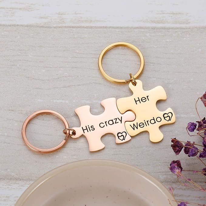 Moskai Couple Puzzle Keychain Set – Personalized Gift for Anniversary, Valentine