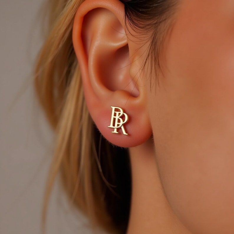 Moskai Personalized Monogram Stud Earrings – Custom Initial Jewelry for Women