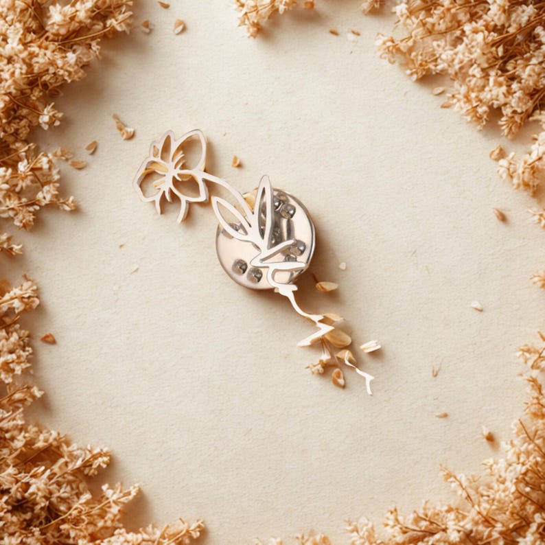 Personalized Birth Flower Name Brooch – Custom Lapel Pin Gift