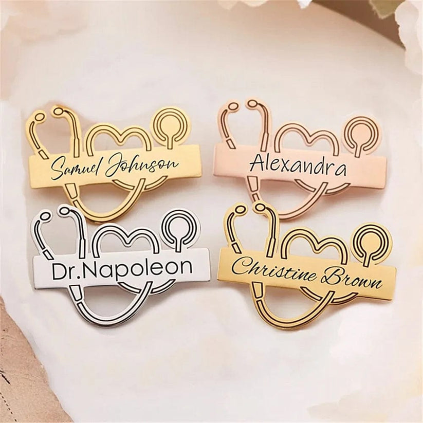Personalized Doctor Name Brooch – Custom Stethoscope Pin