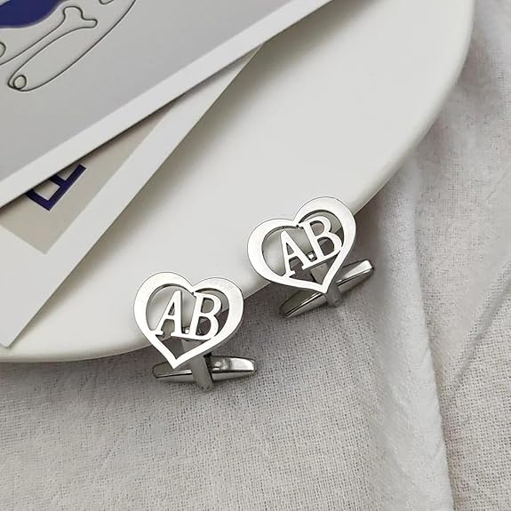 Personalized Heart Cufflinks with Initials – Custom Design