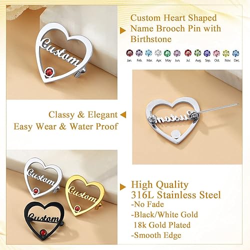Personalized Name Heart Brooch