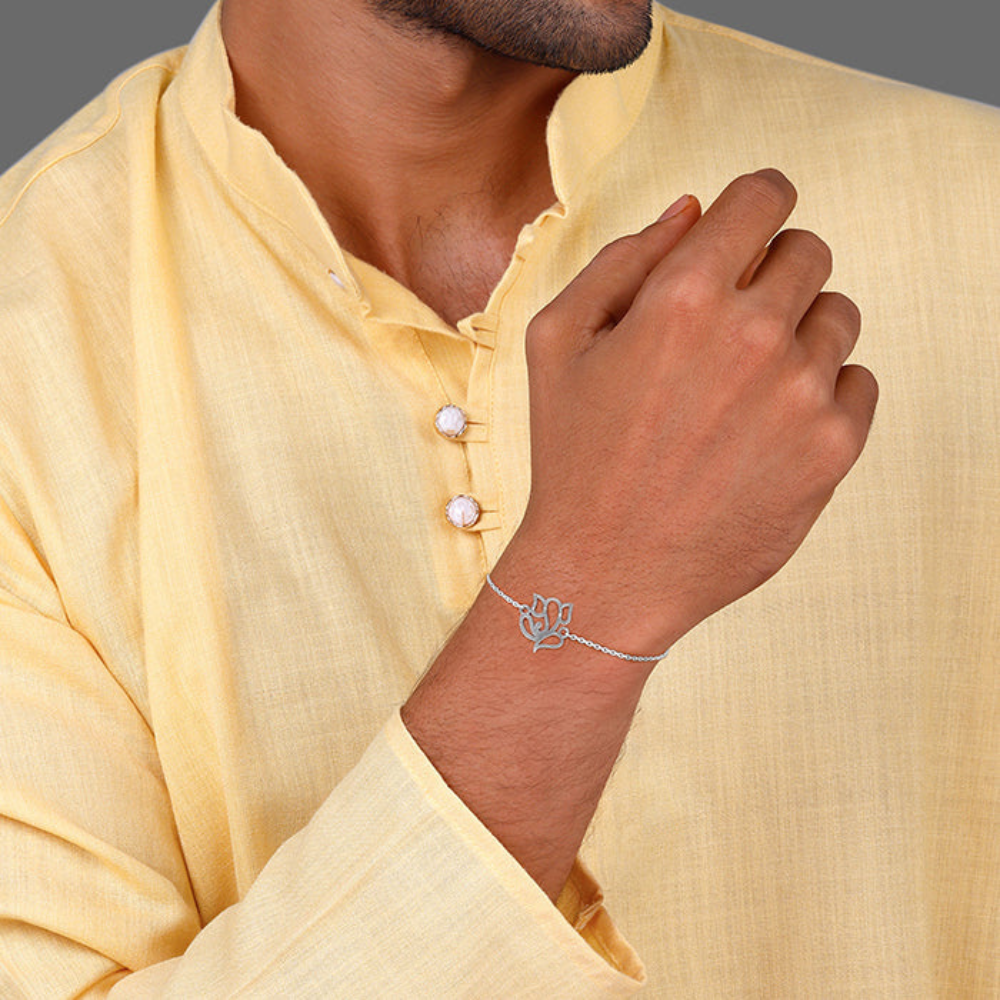 Moskai Silver Om Rakhi Bracelet for Brother | Minimalist Forever Rakhi with Adjustable Chain