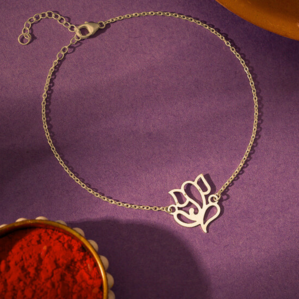 Moskai Silver Om Rakhi Bracelet for Brother | Minimalist Forever Rakhi with Adjustable Chain