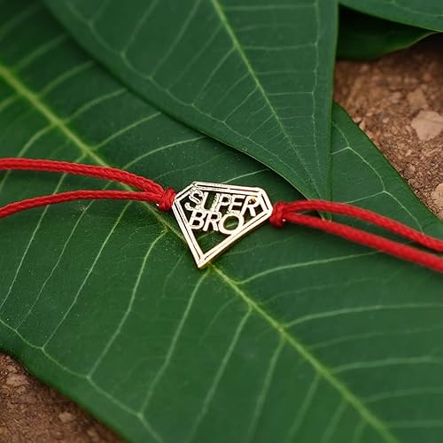 Super Bro Designer Rakhi with Red Thread in Gold Finish for Raksha Bandhan
