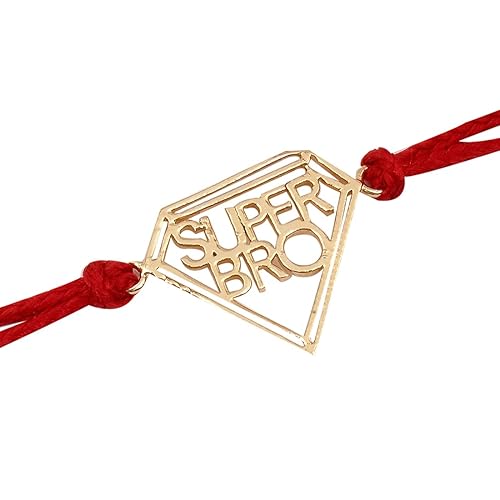 Super Bro Designer Rakhi with Red Thread in Gold Finish for Raksha Bandhan