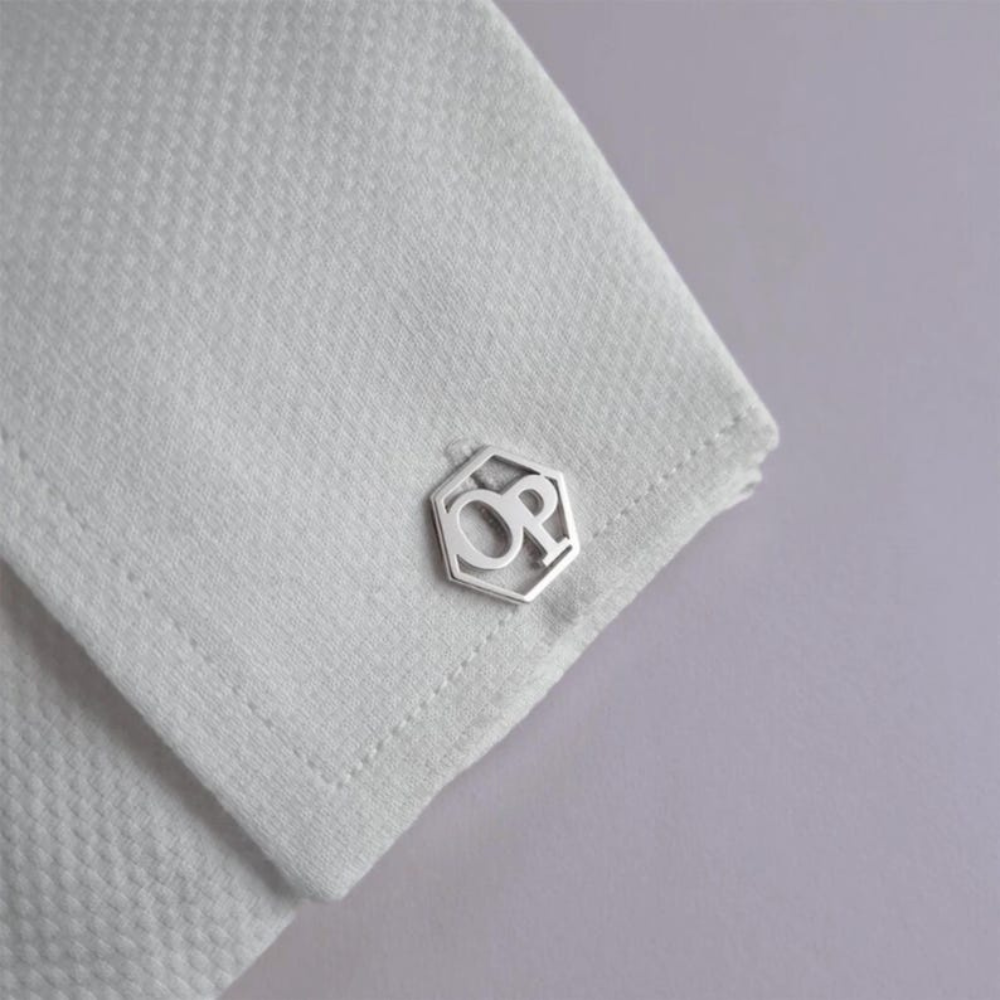 Customised Initial Cufflink for Men in Gold, Rose Gold & Silver in Hexagon Design by Moskai