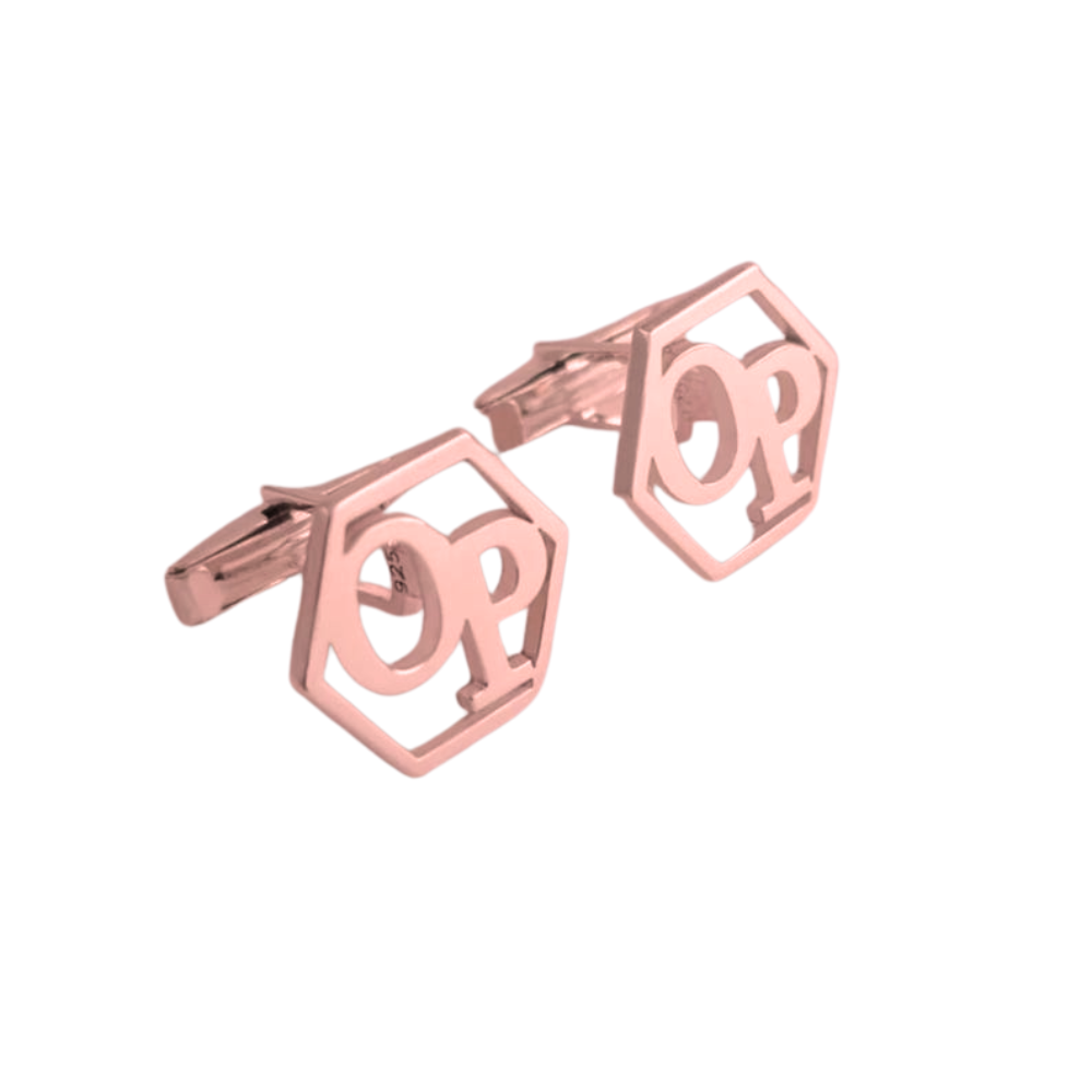 Customised Initial Cufflink for Men in Gold, Rose Gold & Silver in Hexagon Design by Moskai
