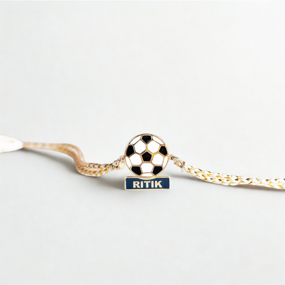 Personalized Football Theme Name Rakhi with 18K Gold Plating for Brother
