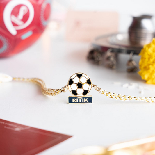Personalized Football Theme Name Rakhi with 18K Gold Plating for Brother