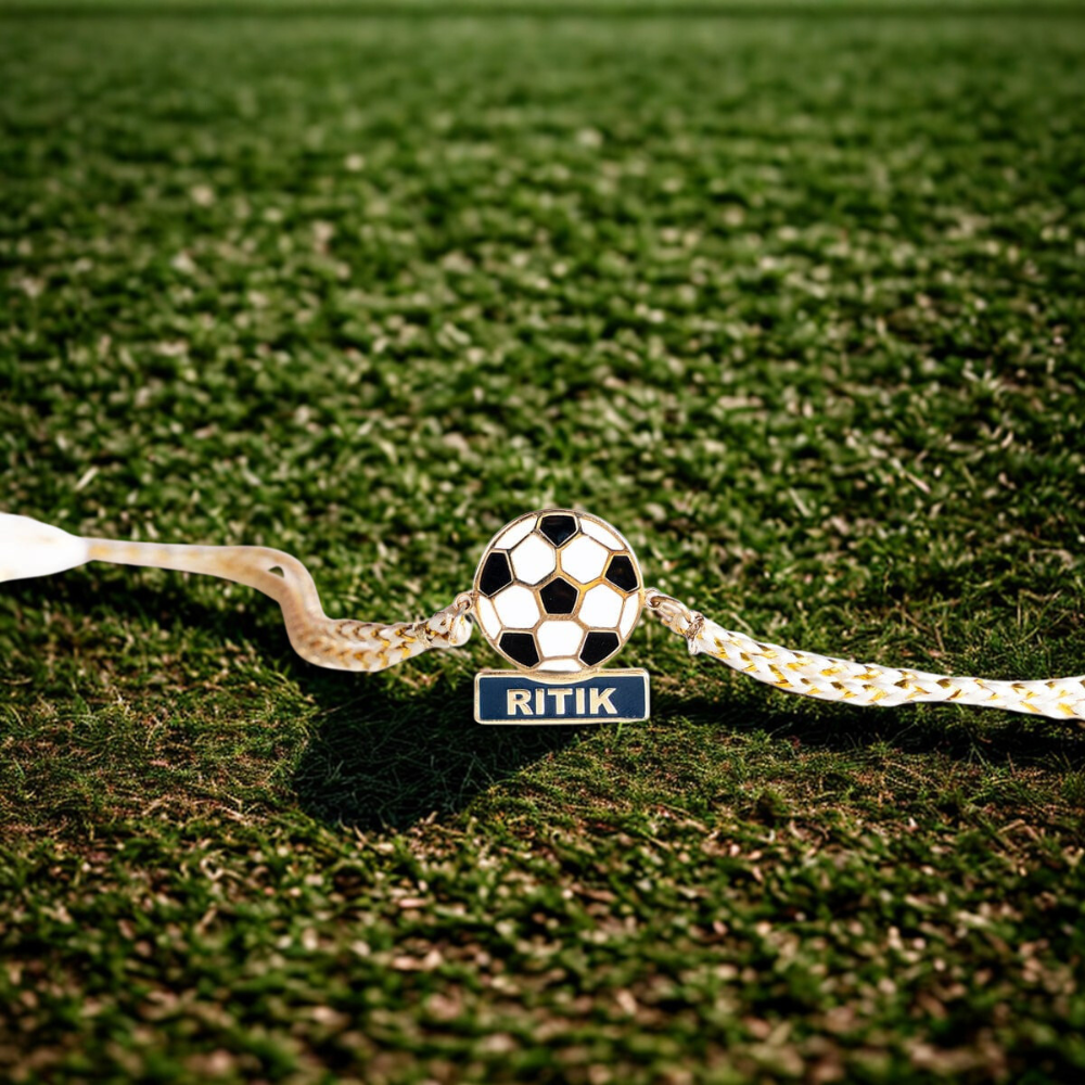 Personalized Football Theme Name Rakhi with 18K Gold Plating for Brother