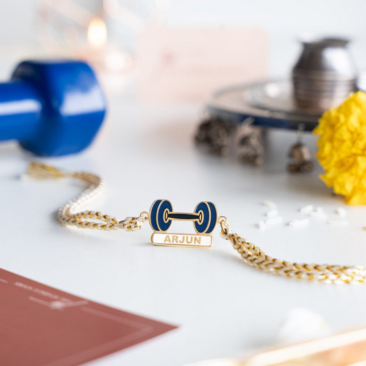 Personalized Fitness Freak Name Rakhi with 18K Gold Plating for Gym Lover Brother