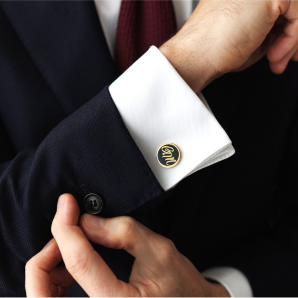 Gold-Plated Round Monogram Cufflinks for Men | Custom Initial Cufflinks | Personalized Wedding & Formal Gift for Groom, Brother, or Executive