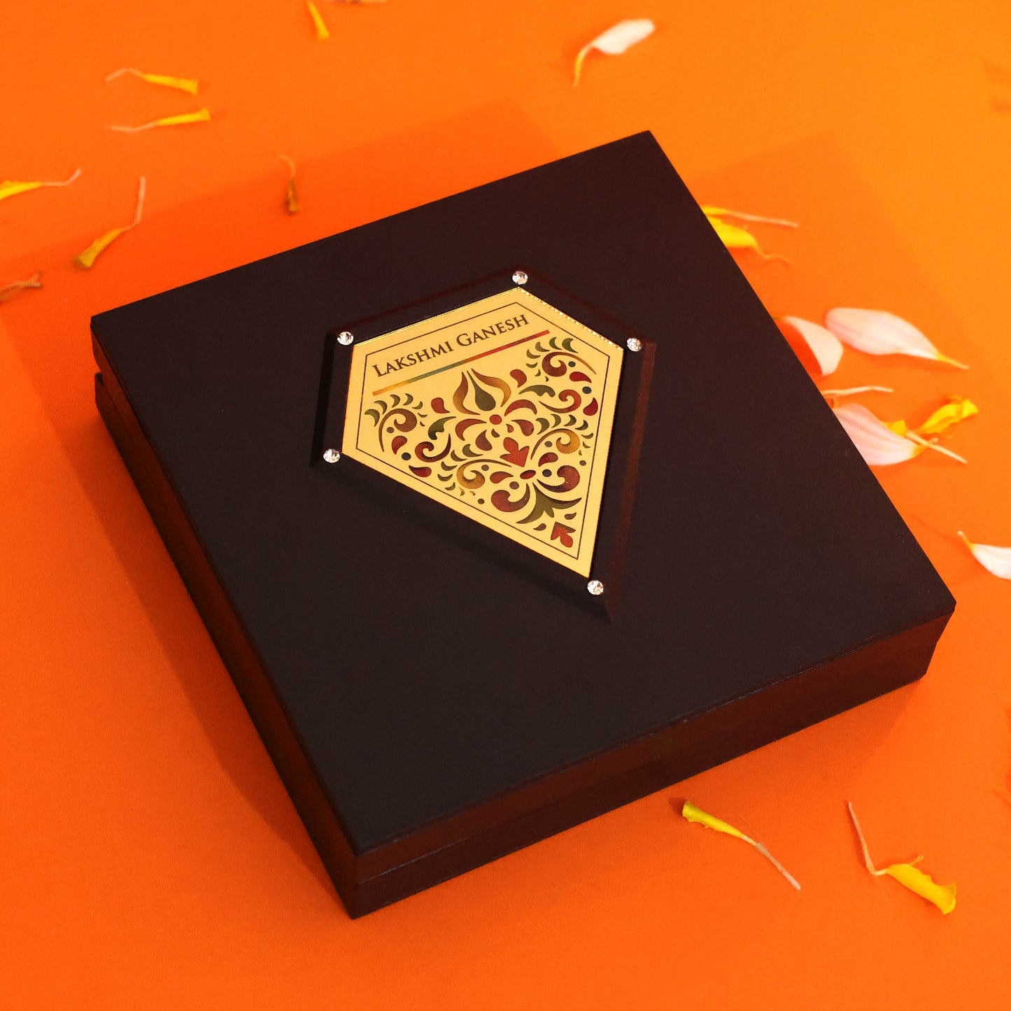 Moskai 3D Laxmi Ganesh Charan Paduka Box with Decorative Temple Frame