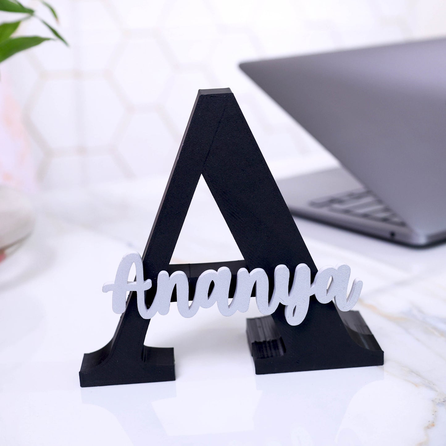 Moskai 3D Black Personalized Name Pen Stand for Desk and Office Decor