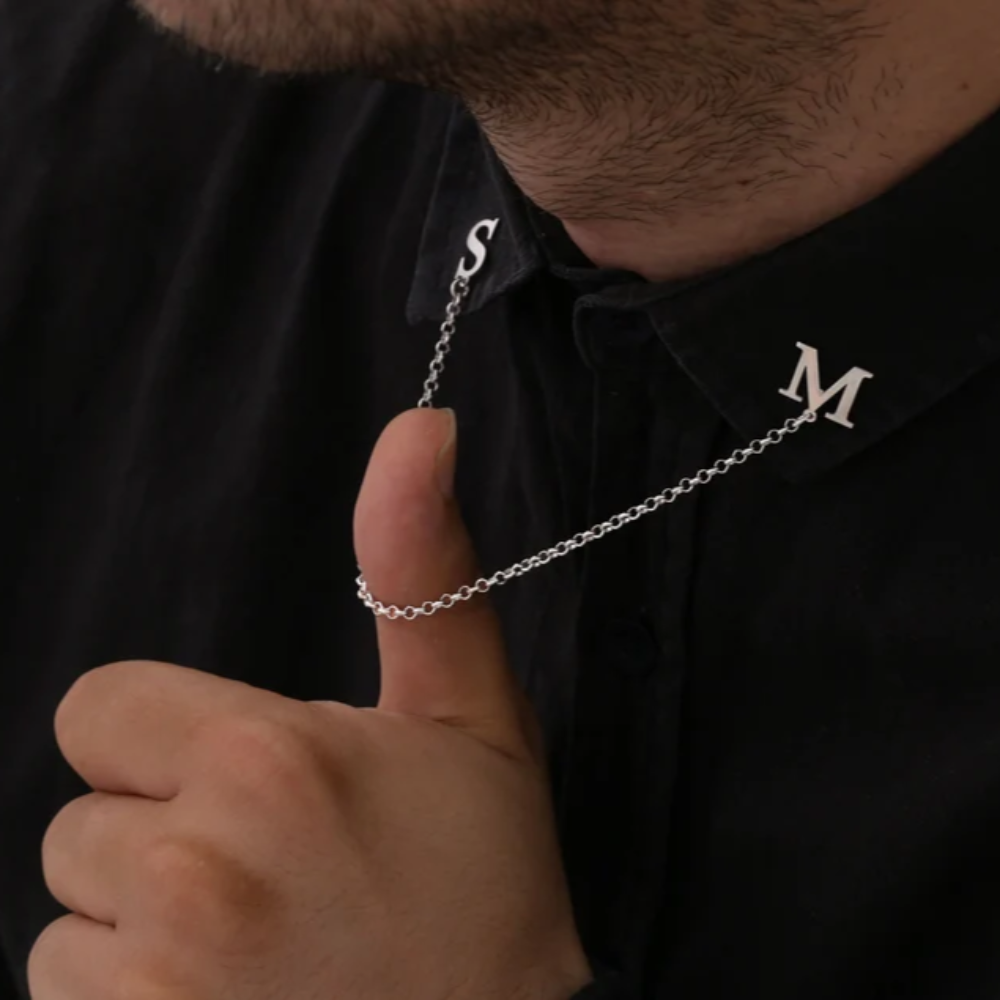 MOSKAI Custom Groom and Bride Letter with Personalized Collar Brooch