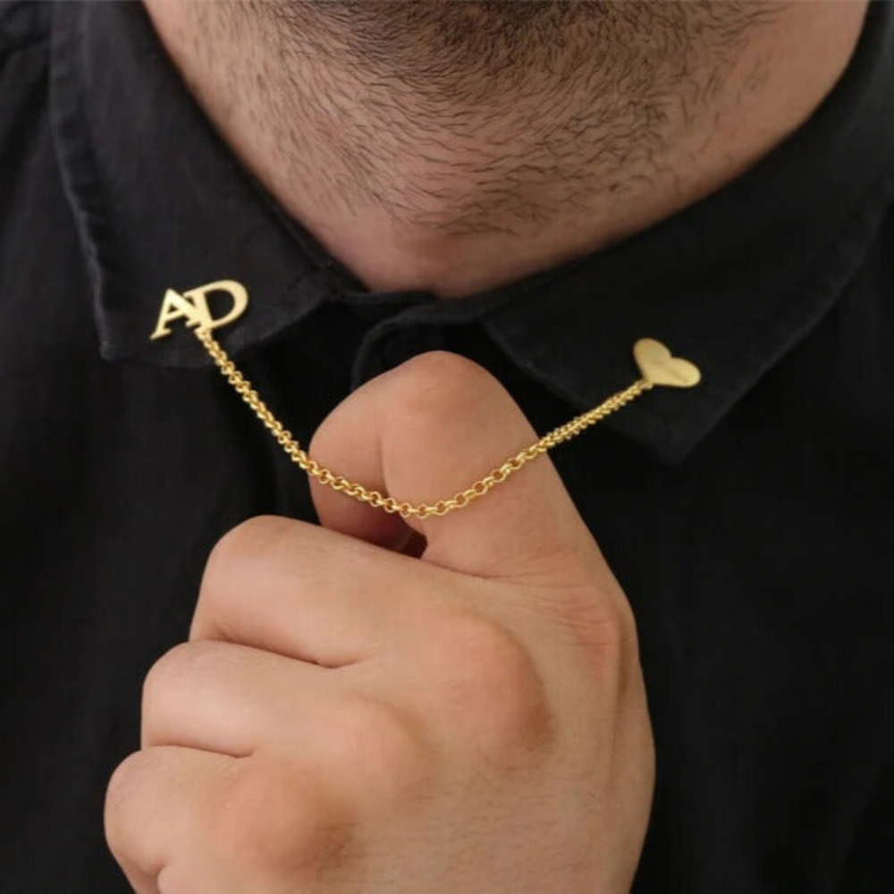 MOSKAI Custom Groom and Bride Letter with Personalized Collar Brooch
