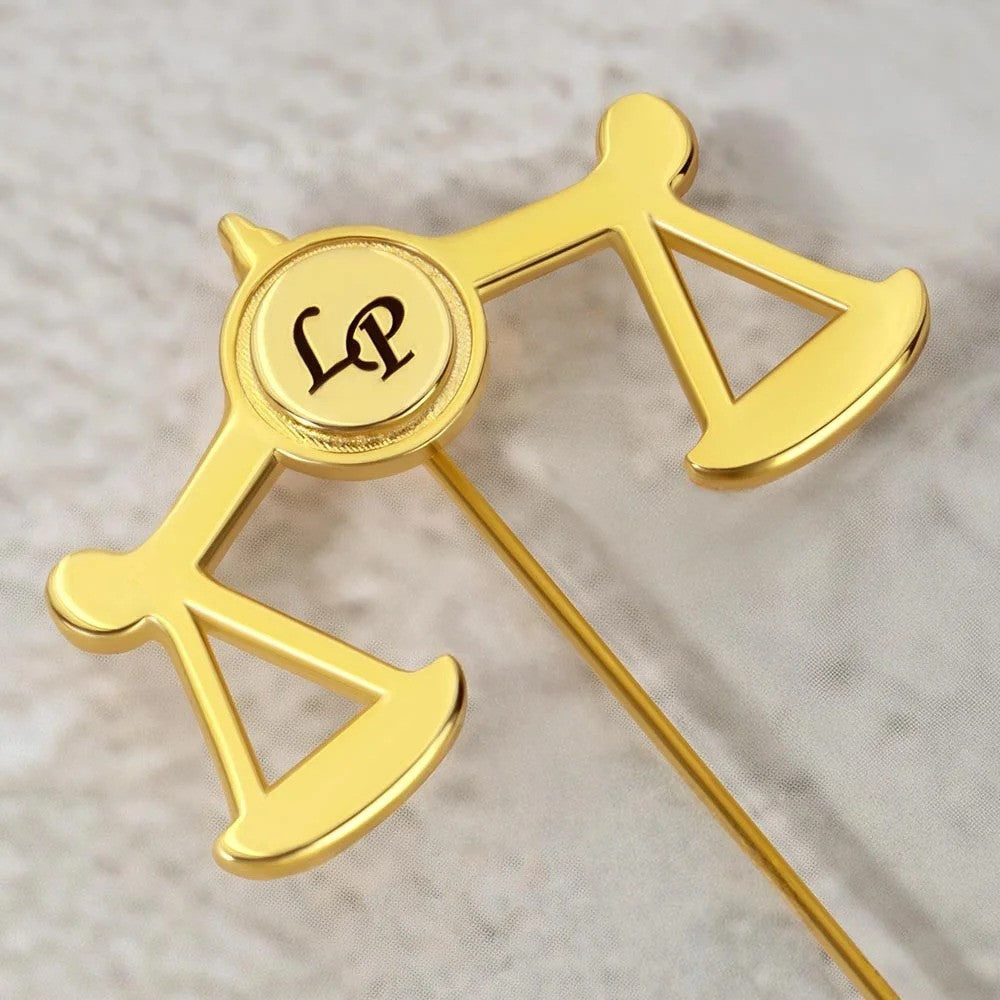 MOSKAI Personalized Scales of Justice Lapel Pin with Initials | Custom Lawyer Brooch