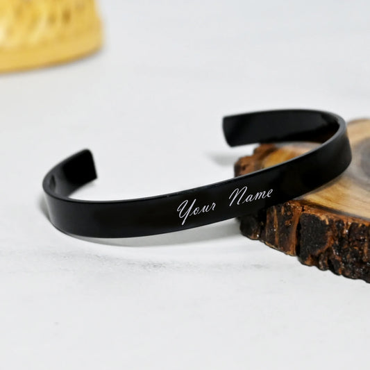 Personalised Black Matte Adjustable Cuff Bracelet