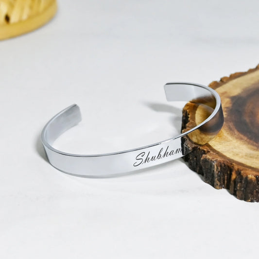 Personalized Adjustable Silver Glossy Cuff Bracelet