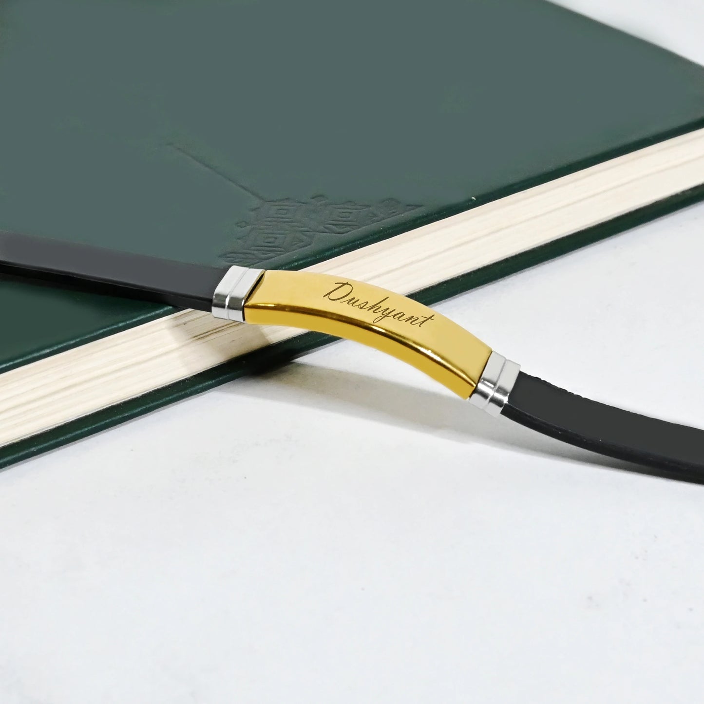 Leather Clip-On Bracelet with Silver & Gold Finish