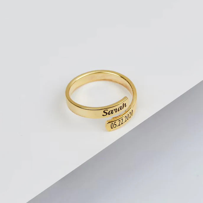 Custom Engraved Adjustable Ring in Gold Finish