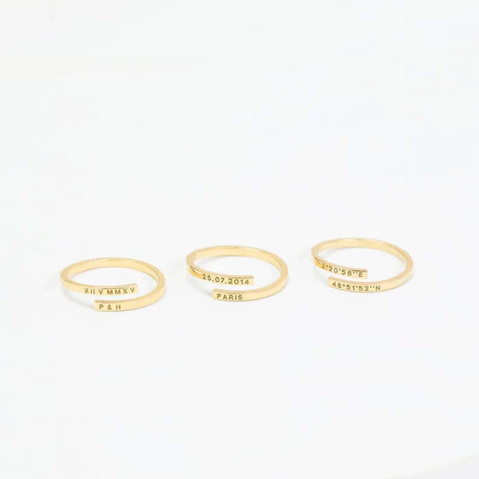 Custom Engraved Adjustable Ring in Gold Finish