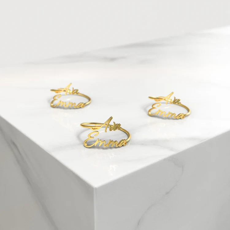Personalized Adjustable Couple Name Ring – Gold Finish