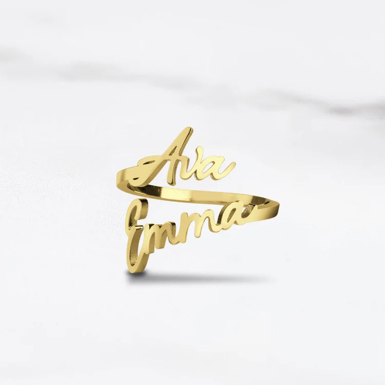 Personalized Adjustable Couple Name Ring – Gold Finish