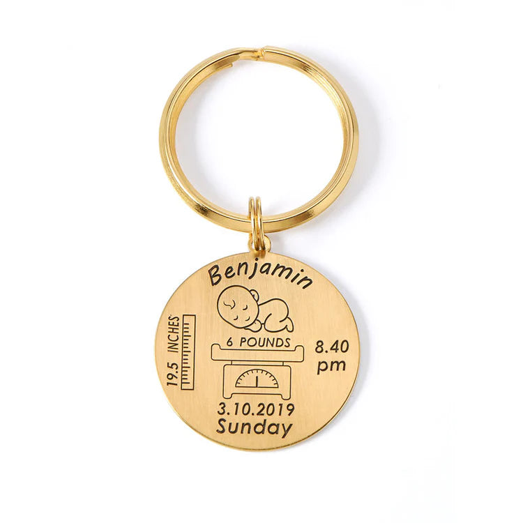 Personalized Newborn Baby Keychain – Gold Finish