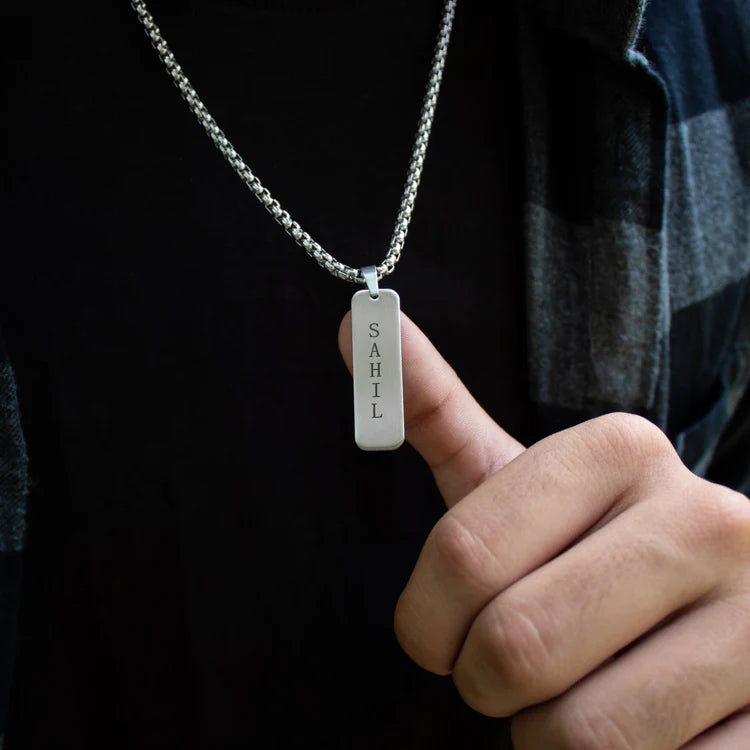Personalised Matte Silver Tag Pendant – Men's Jewelry