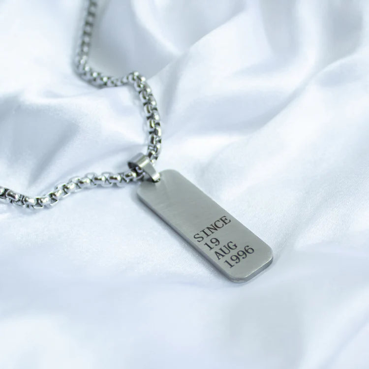 Personalised Matte Silver Tag Pendant – Men's Jewelry