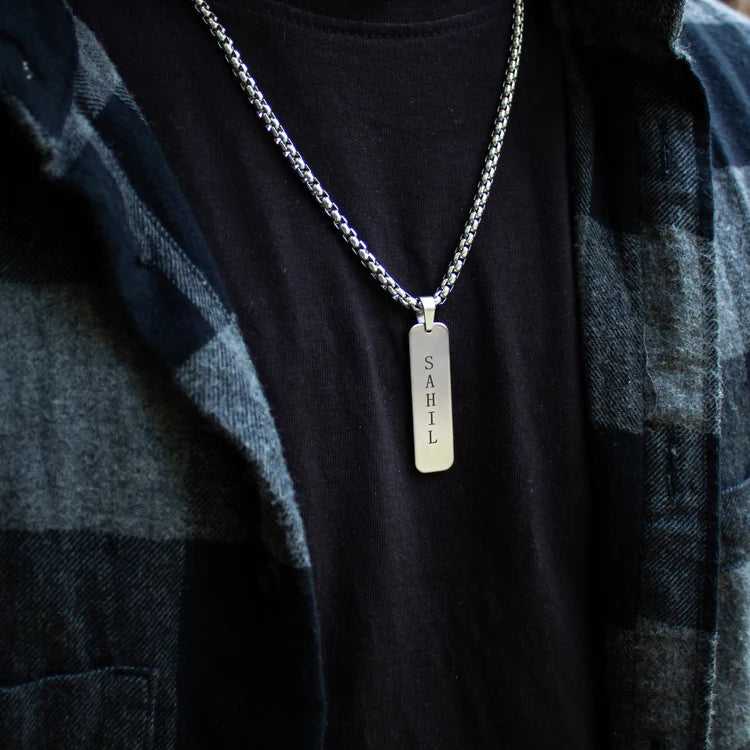 Personalised Matte Silver Tag Pendant – Men's Jewelry