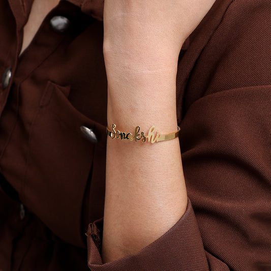 Moskai Personalized Gold Finish Name Cuff Bracelet