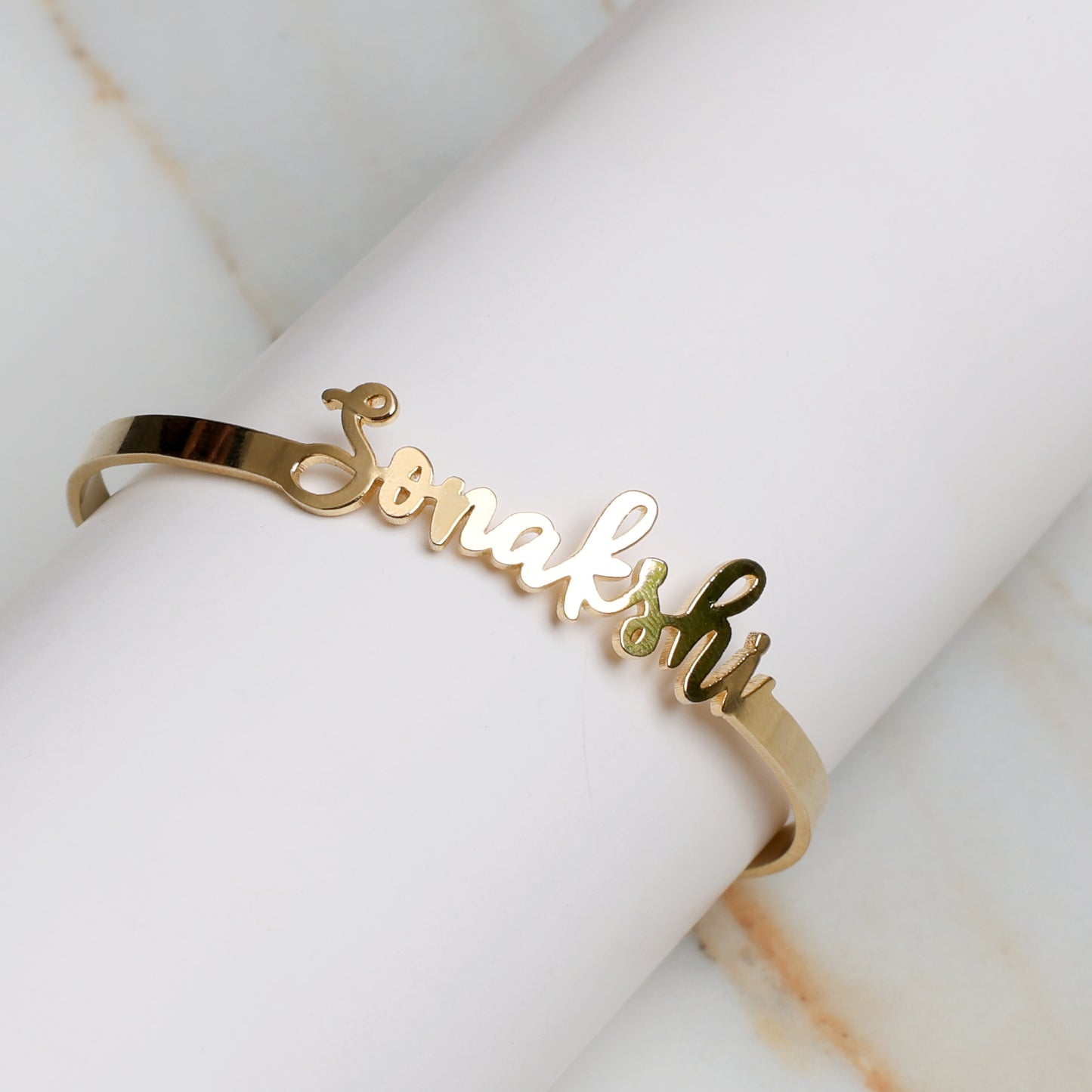 Moskai Personalized Gold Finish Name Cuff Bracelet