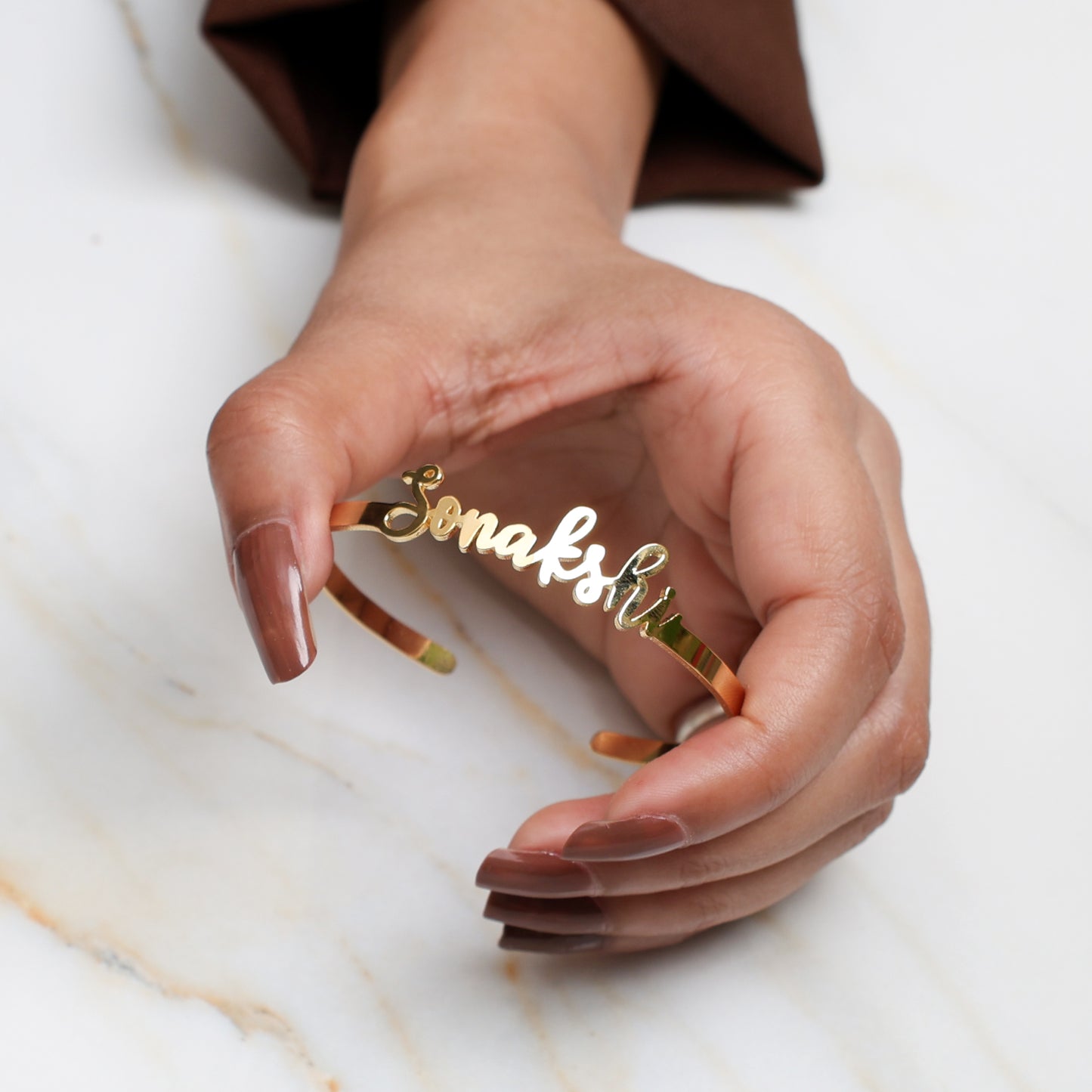 Moskai Personalized Gold Finish Name Cuff Bracelet