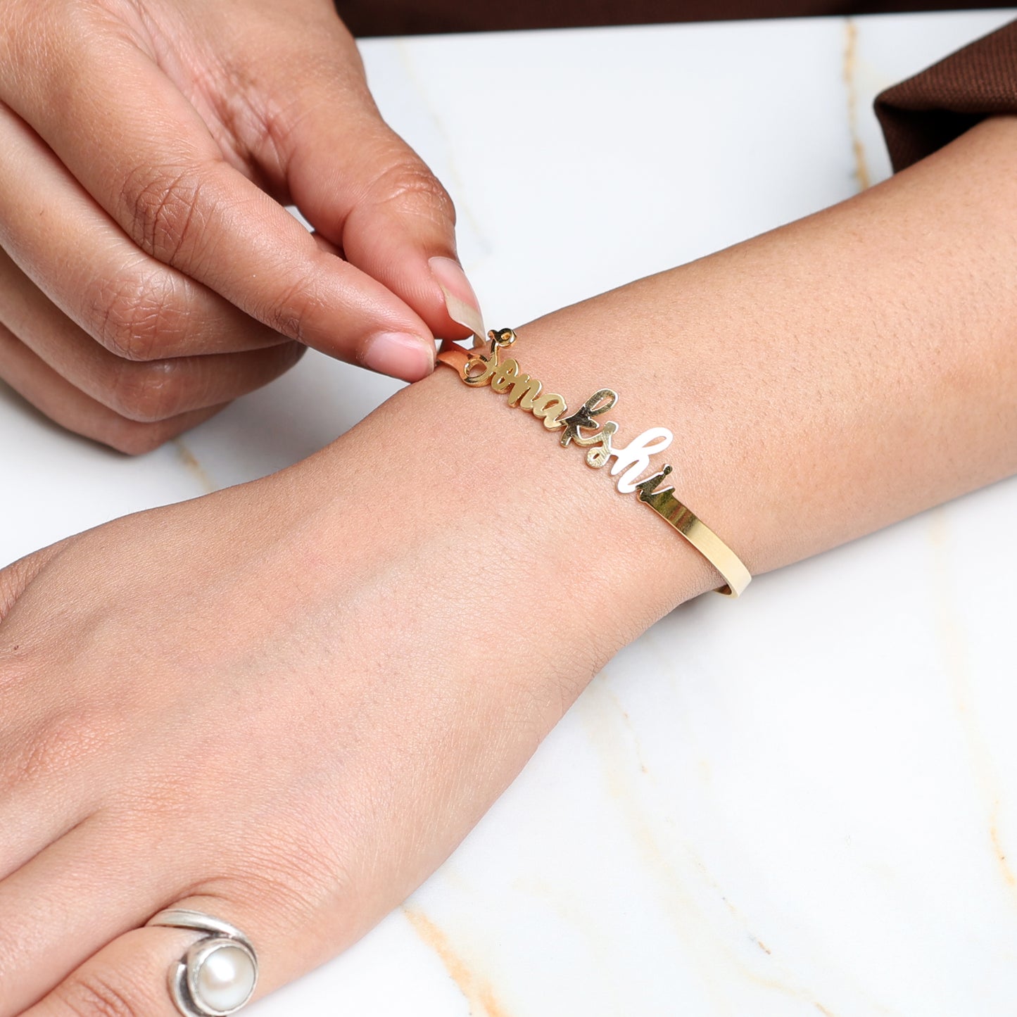 Moskai Personalized Gold Finish Name Cuff Bracelet