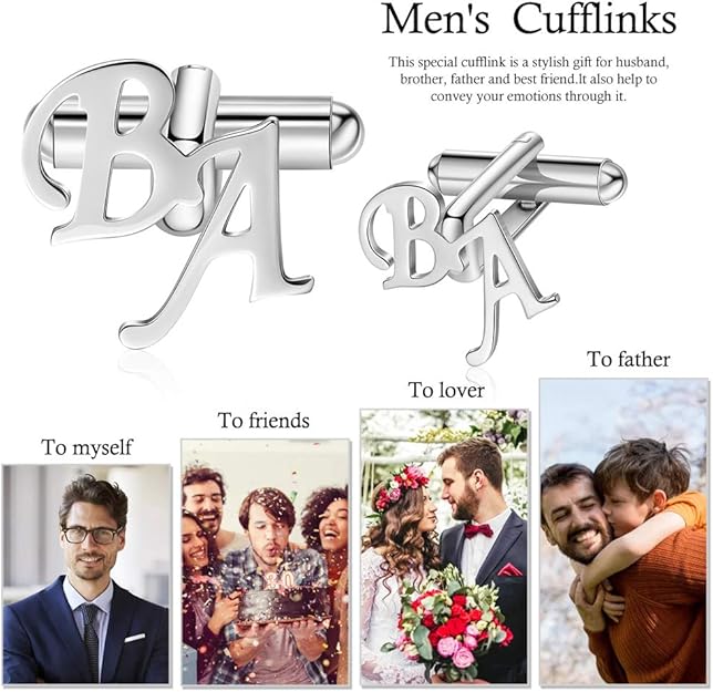 Personalized Men's Shirt Silver Initial Name Cufflink