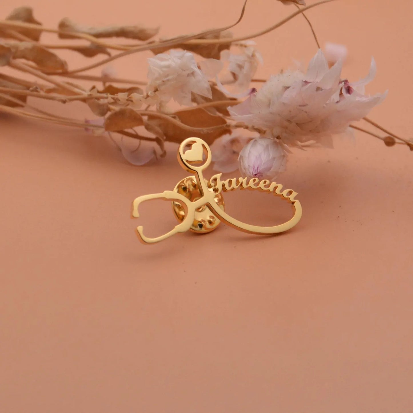 Moskai Personalized Doctor Theme Name Brooch with Stethoscope Design