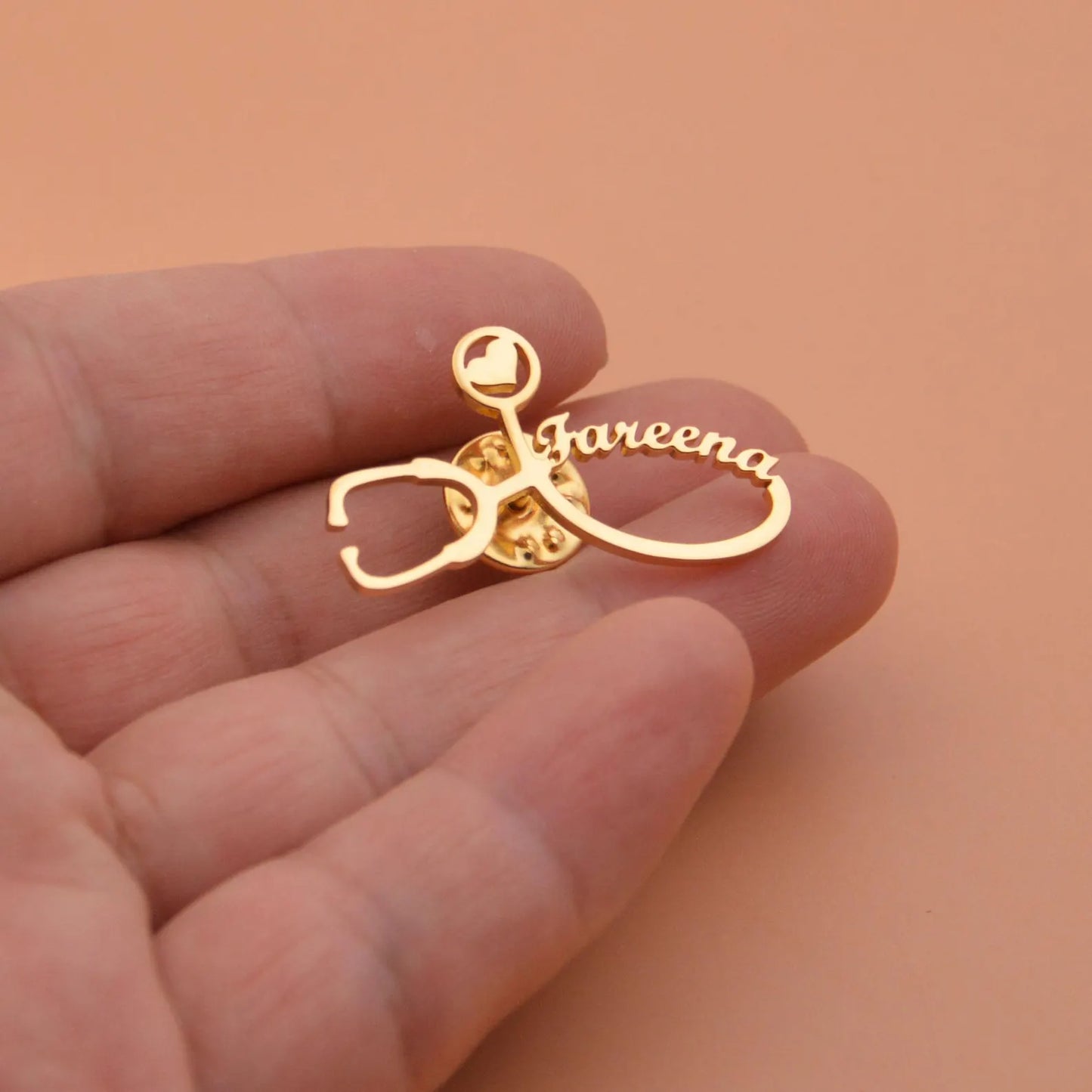 Moskai Personalized Doctor Theme Name Brooch with Stethoscope Design