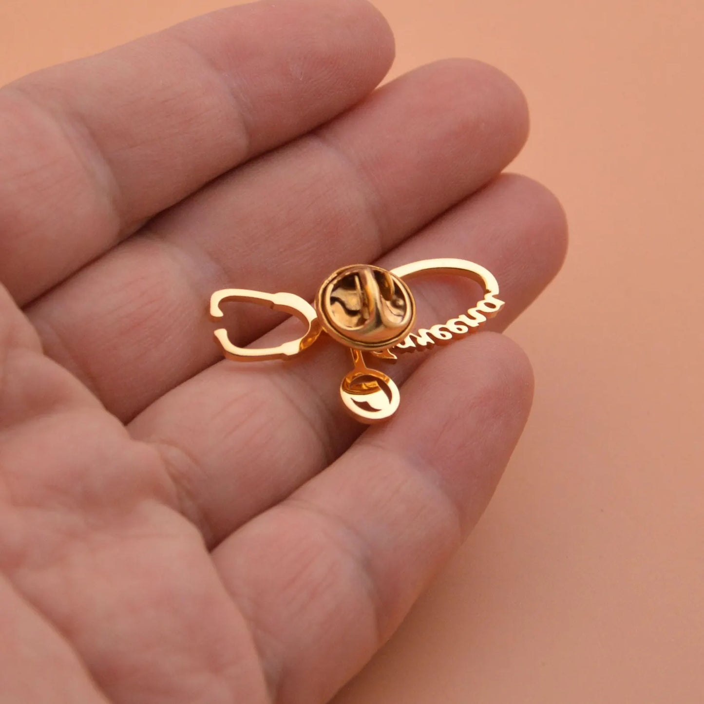Moskai Personalized Doctor Theme Name Brooch with Stethoscope Design