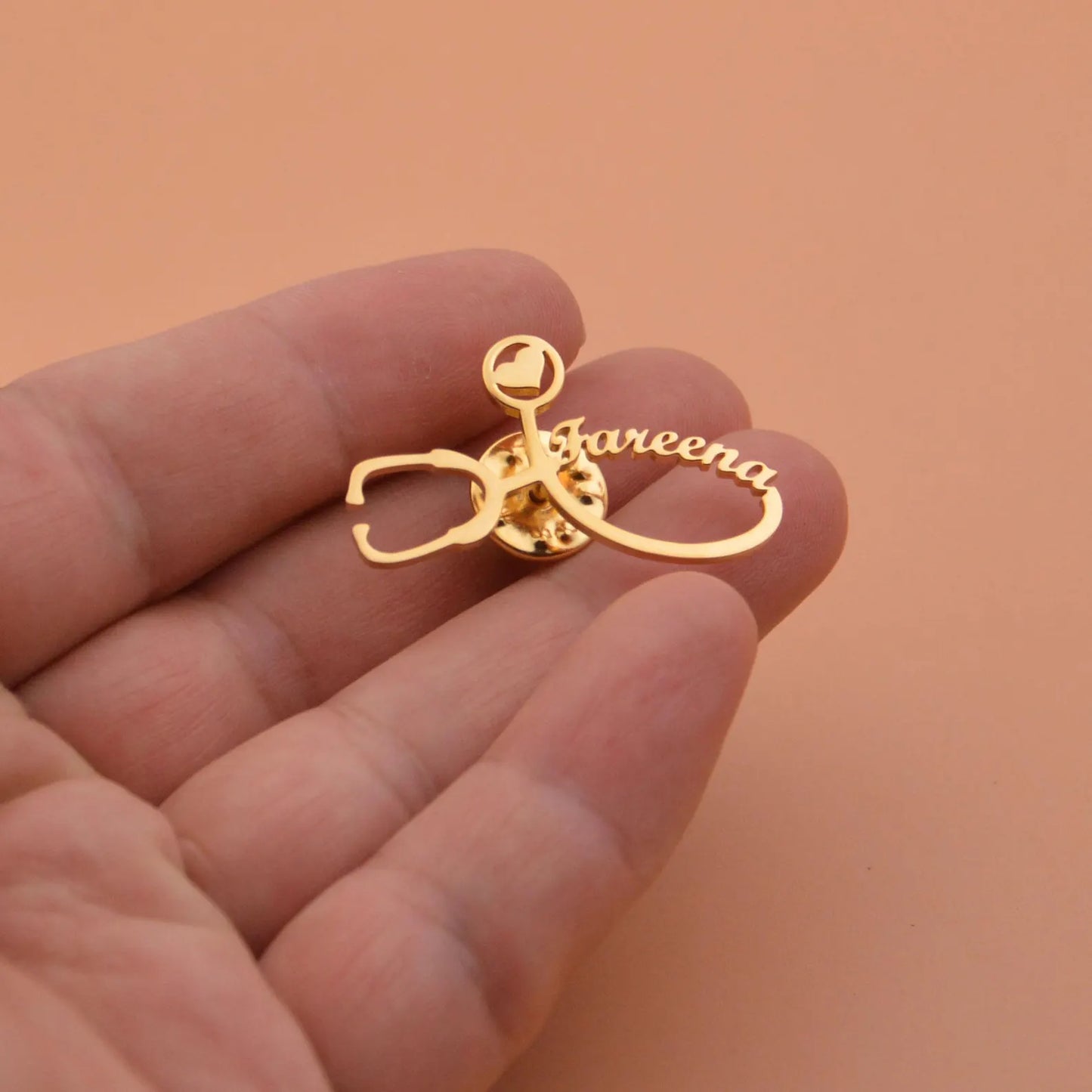 Moskai Personalized Doctor Theme Name Brooch with Stethoscope Design