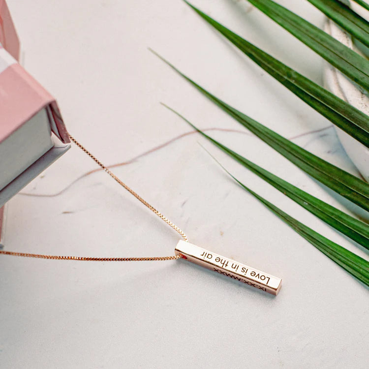 22K Plated Engraved Cuboid Memory Bar Necklace