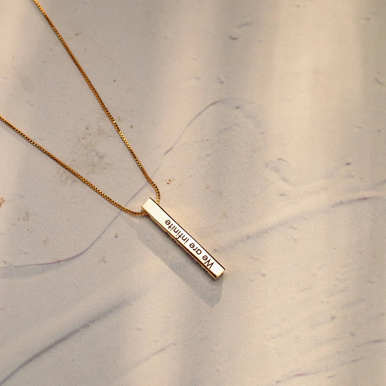 22K Plated Engraved Cuboid Memory Bar Necklace