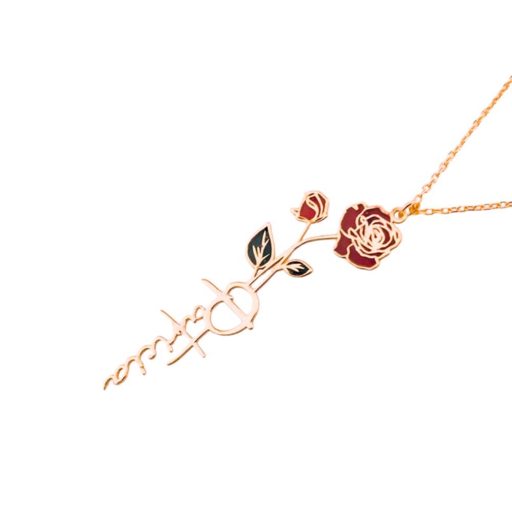 Personalised Vertical Name & Rose Pendant Necklace | Moskai Valentine's Gift